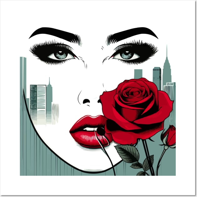 Lipstick Red Lips, Cute Rose Lady Wall Art by Teebevies